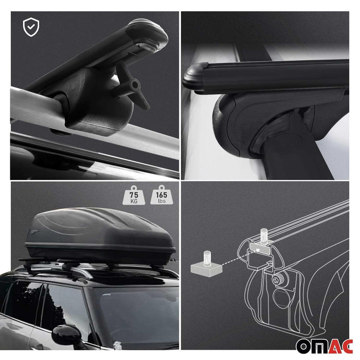 Roof Rack Rails Cross Bars Set for Porsche Cayenne 2003-2010 Black 4 Pcs