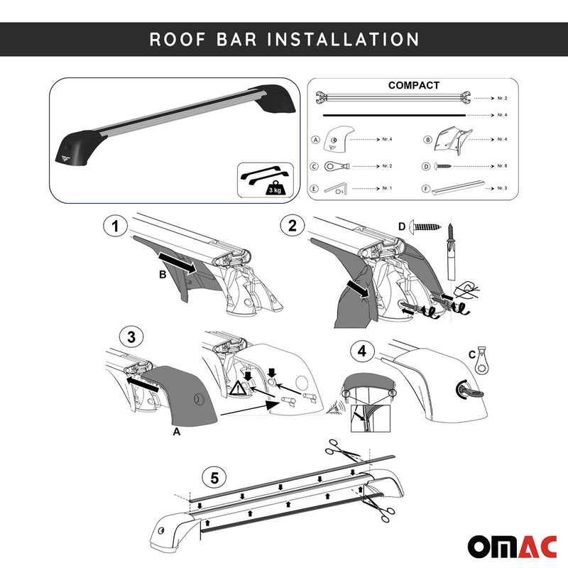 2011-2016 Mini Cooper Countryman R60 Roof Racks Cross Bars Silver