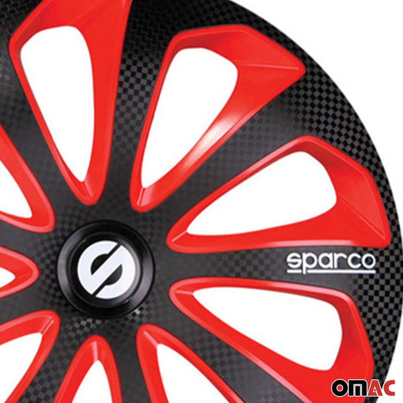 Sicilia Hub Caps Wheel Cover 14" Black & Red Carbon Full Set 4 pcs.