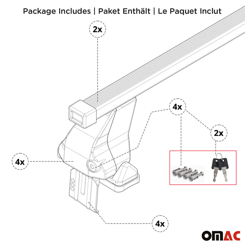 2017-2019 Fiat 500 Roof Rack Cross Bars Silver