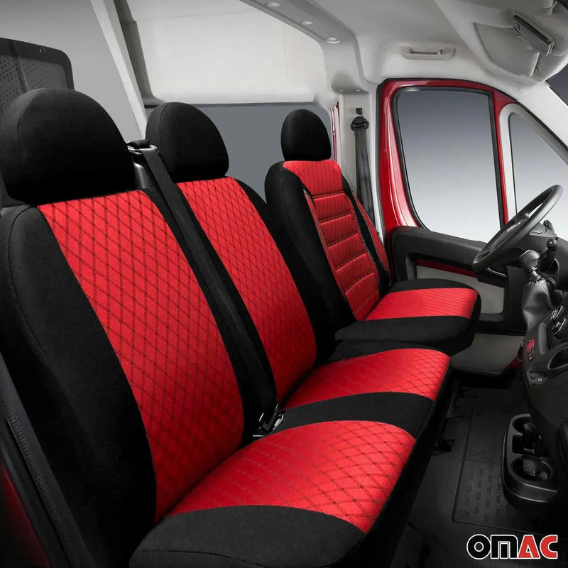 2014-2024 RAM Promaster Front Car Seat Covers Protector Black Red 2+1 Set