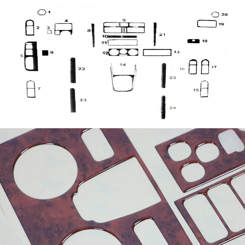 2000-2005 VW Jetta A4 Wooden Look Dashboard Console Trim Kit 25 Pcs