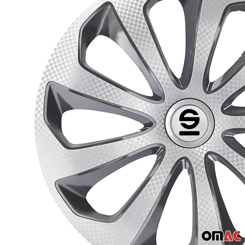 Sicilia Hub Caps Wheel Cover 15" Silver Carbon & Grey Full Set 4 pcs.