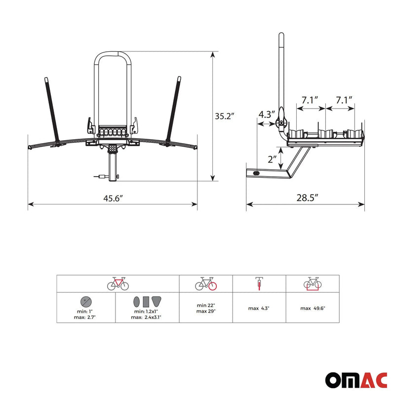 3 Bicycle Carrier 2” Receiver Hitch Mounted Foldable Rack SUV Truck Car