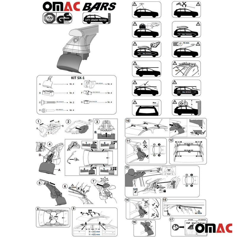 2015-2021 VW Golf Mk7 Roof Rack Cross Bars Black