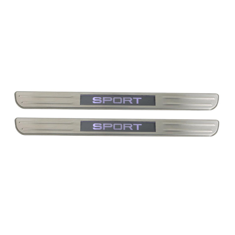 Brushed Chrome Light LED SPORT Door Sill Cover Scuff Plate S.Steel 2 Pcs