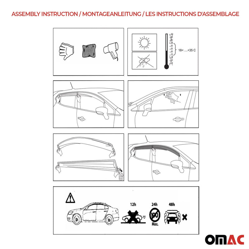 2016-2021 Hyundai Tucson Window Visor Vent Rain Deflector 4Pcs Smoke