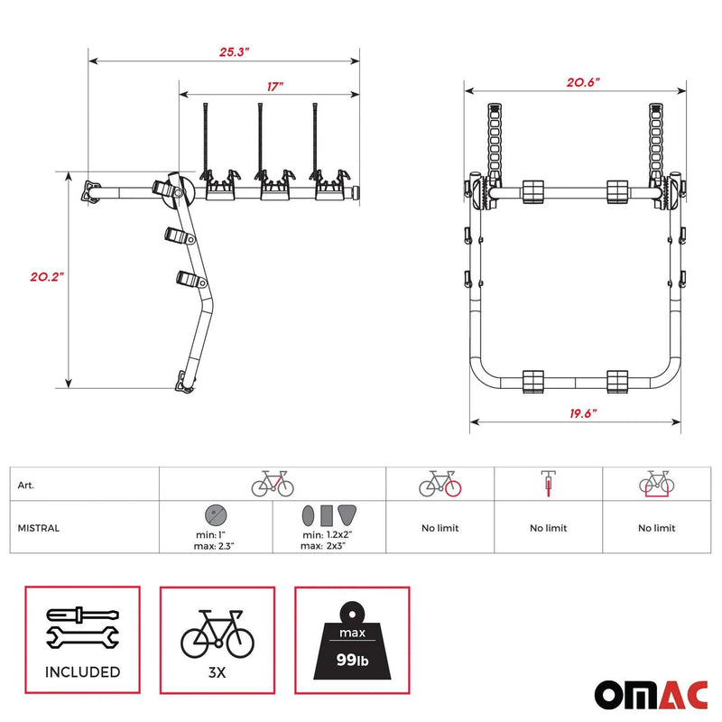 2008-2013 Chevrolet Malibu Bike Racks 3 Bike Carrier Hitch Mount Steel Black