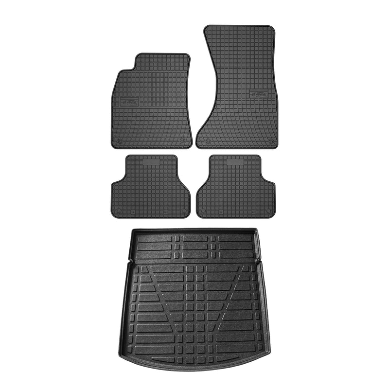 Floor Mats Cargo Liner Set for Audi A4 B9 Sedan 2017-2024 Black 5 Pcs