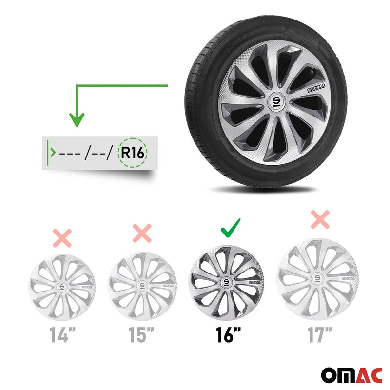 Sicilia Hub Caps Wheel Cover 16" Silver Carbon & Grey Full Set 4 pcs.