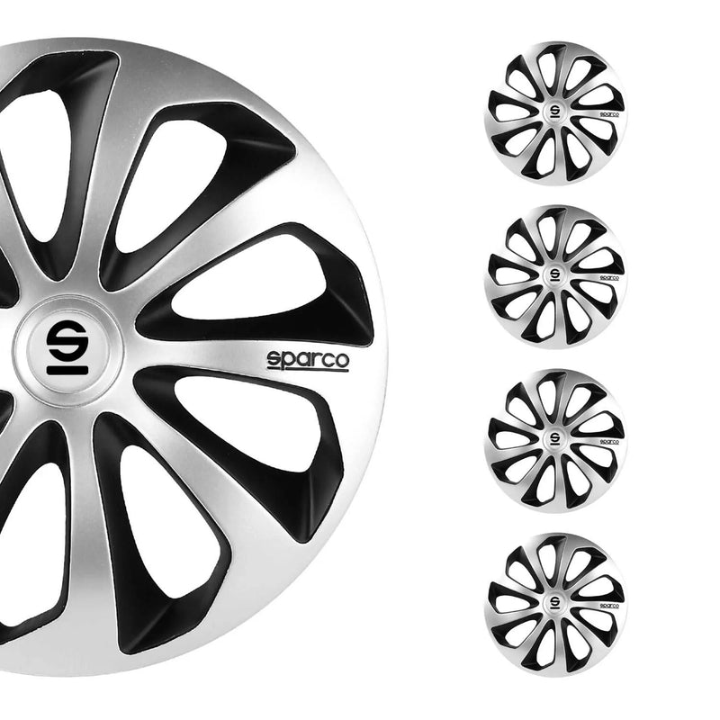 Sicilia Hub Caps Wheel Cover 14" Silver & Black Full Set 4 pcs.