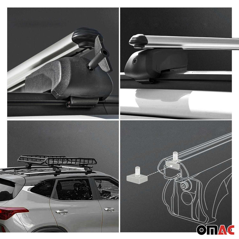 Roof Rack Flush Rail Cross Bars Carrier Anti-Theft Lockable 42" 2 Pcs Silver