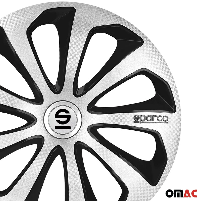 Sicilia Hub Caps Wheel Cover 15" Silver Carbon & Black Full Set 4 pcs.