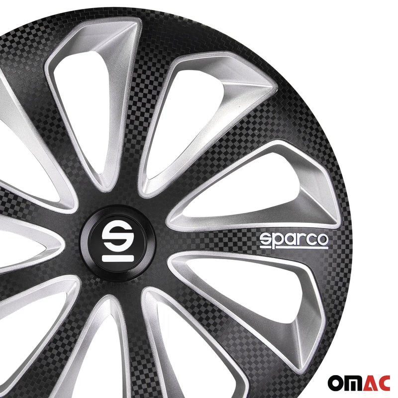 Sicilia Hub Caps Wheel Cover 15" Black Carbon & Silver Full Set 4 pcs.