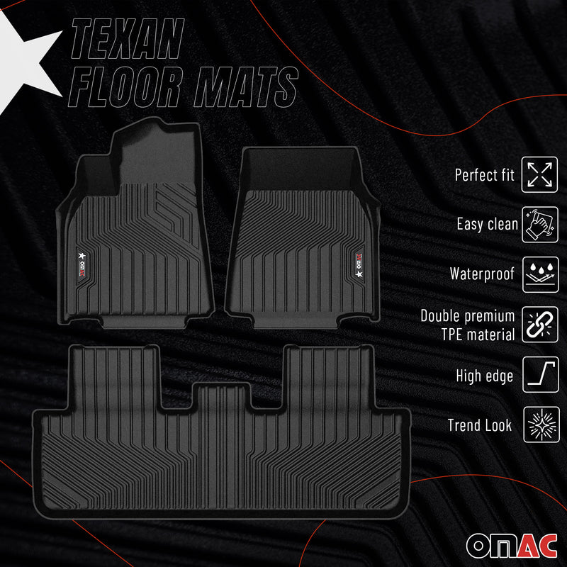 2022-2025 Tesla Model Y Premium Floor Mats Liners First and Second Row Set Black