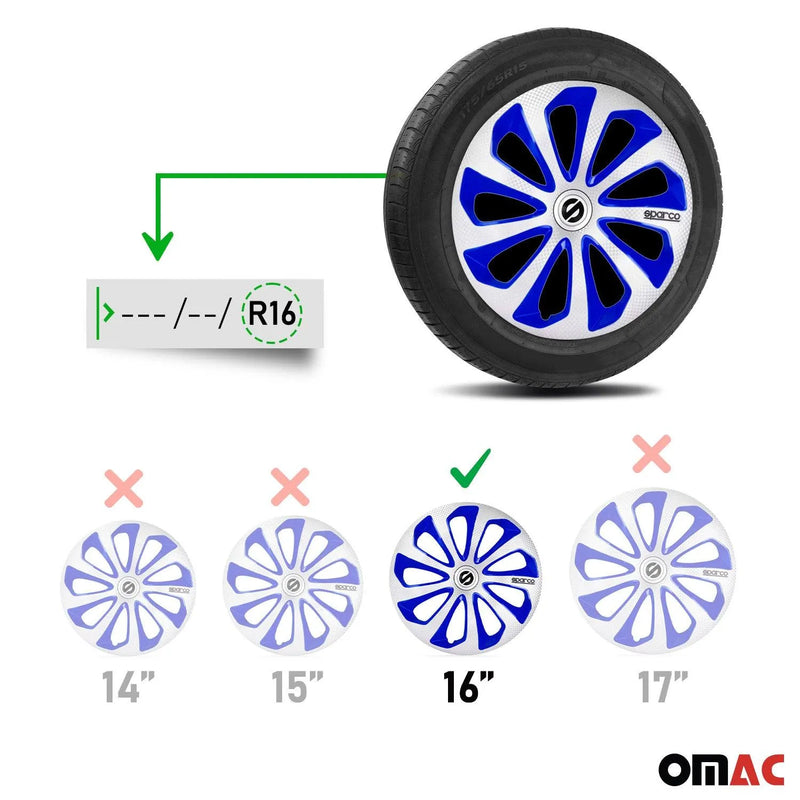 Sicilia Hub Caps Wheel Cover 16" Silver Carbon & Blue Full Set 4 pcs.