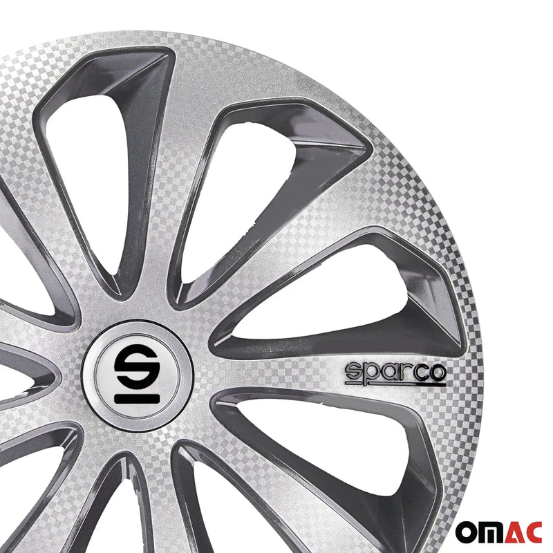 Sicilia Hub Caps Wheel Cover 16" Silver Carbon & Grey Full Set 4 pcs.