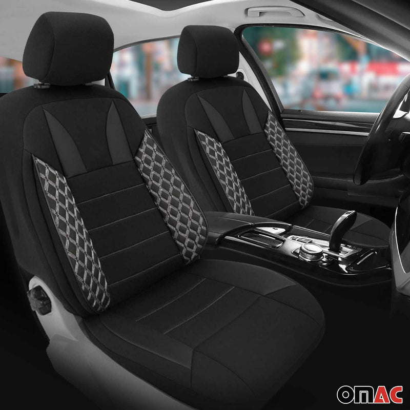 2x Front Car Seat Cover Protection Set PU Fabric Black with White Stitches