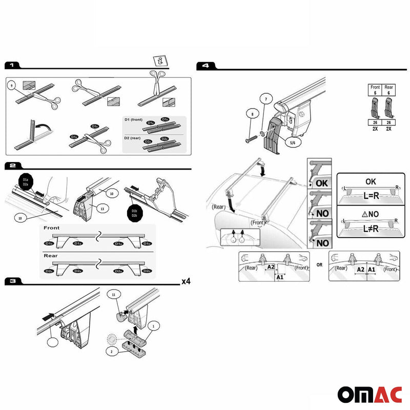 2014-2020 Acura MDX Roof Rack Cross Bars Black