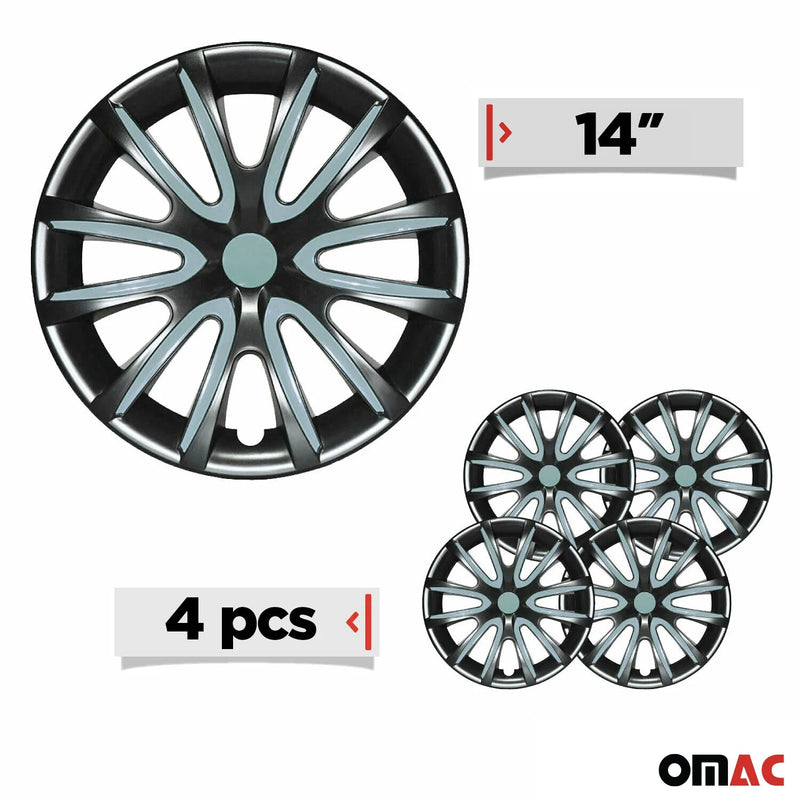 Bicolo Hub Caps Wheel Cover 14" Black & Hell Blue Full Set 4 pcs.