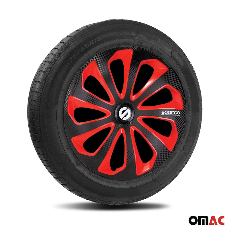 Sicilia Hub Caps Wheel Cover 14" Black & Red Carbon Full Set 4 pcs.