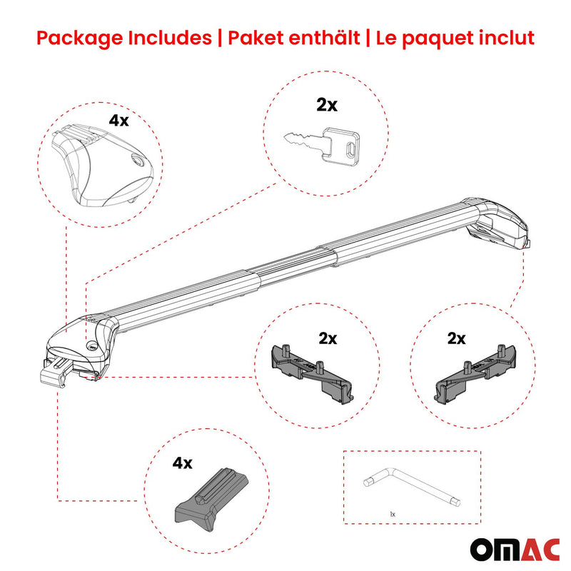 2009-2017 VW Tiguan Roof Rack Cross Bars Silver