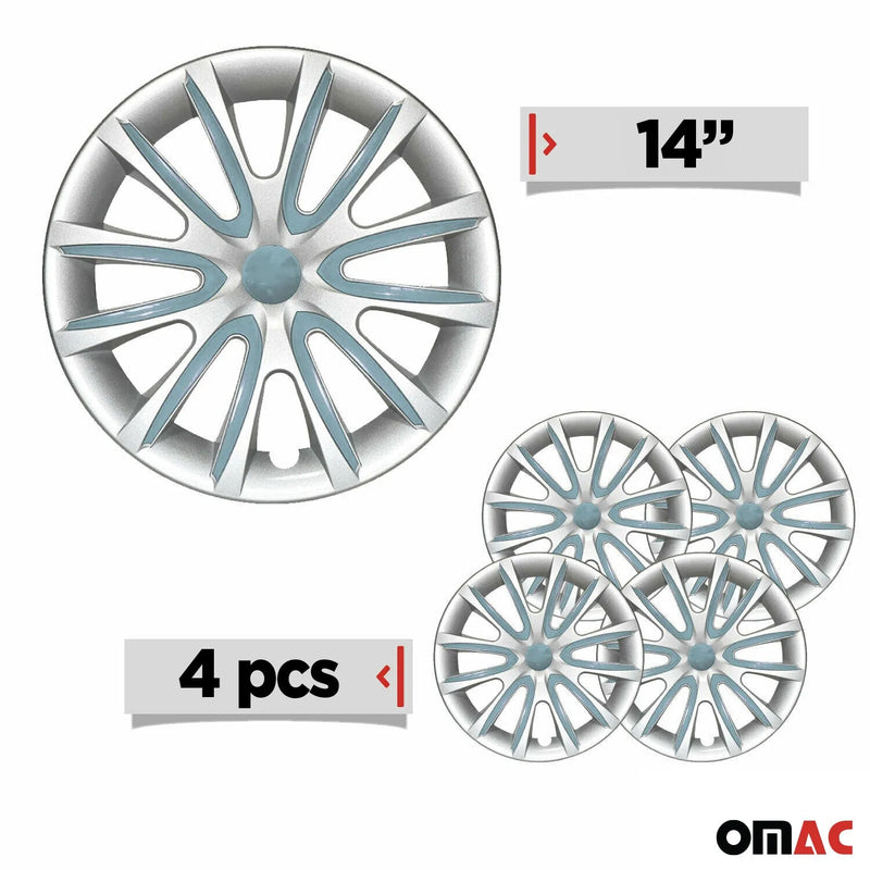 Bicolo Hub Caps Wheel Cover 14" Gray & Hell Blue Full Set 4 pcs.