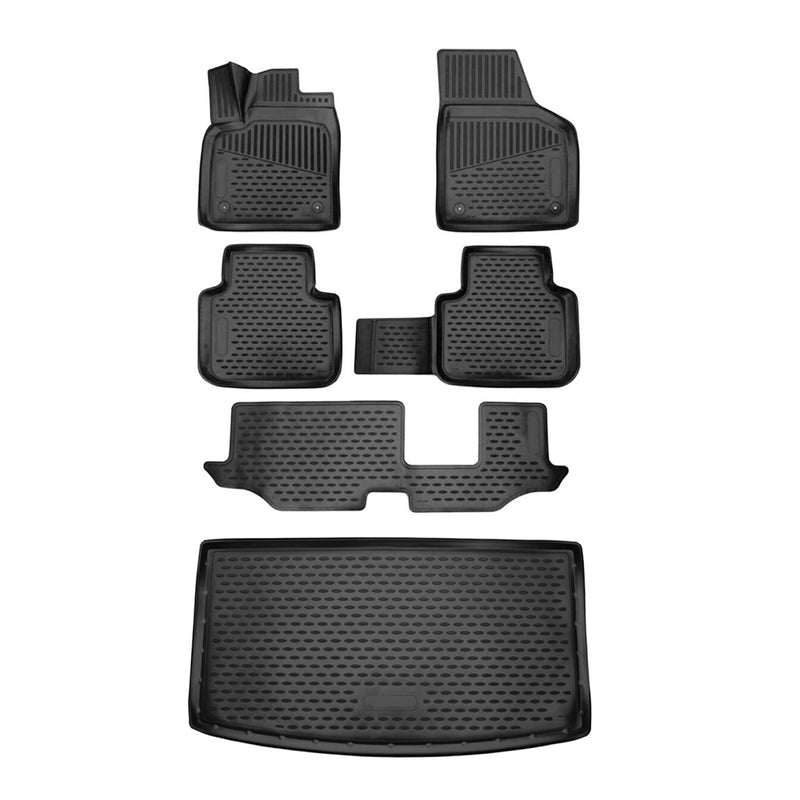 2018-2024 VW Atlas Floor Mats & Cargo Liner Full Set All Weather 3rd Row Behind Black