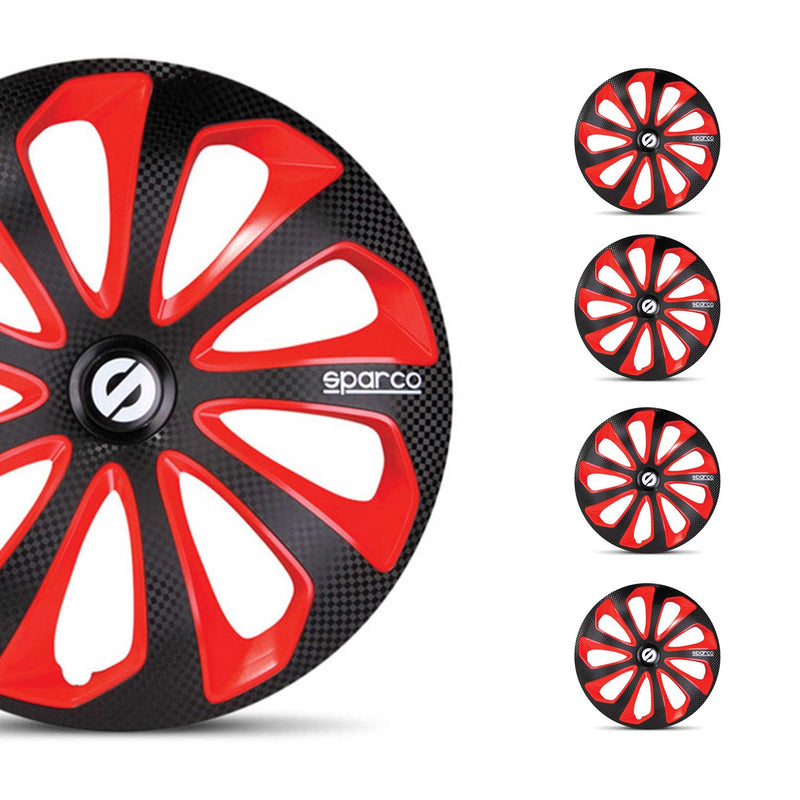 Sicilia Hub Caps Wheel Cover 14" Black & Red Carbon Full Set 4 pcs.