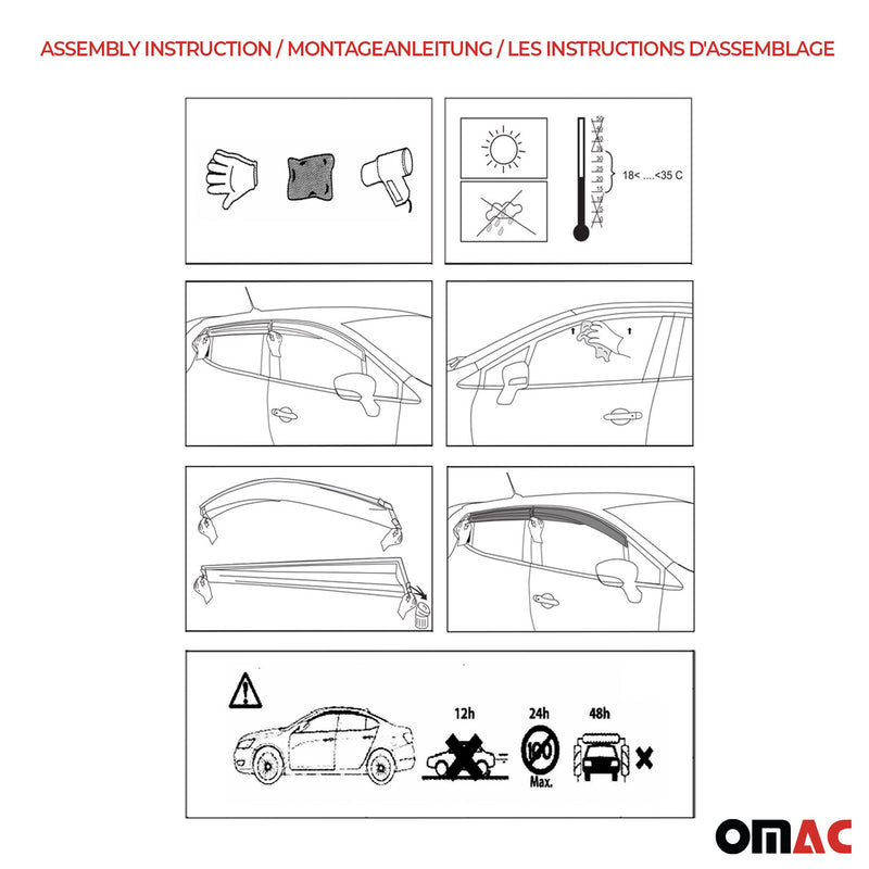 2004-2009 Mercedes E Class W211 Sedan Window Visor Vent Rain Deflector 4Pcs Smoke