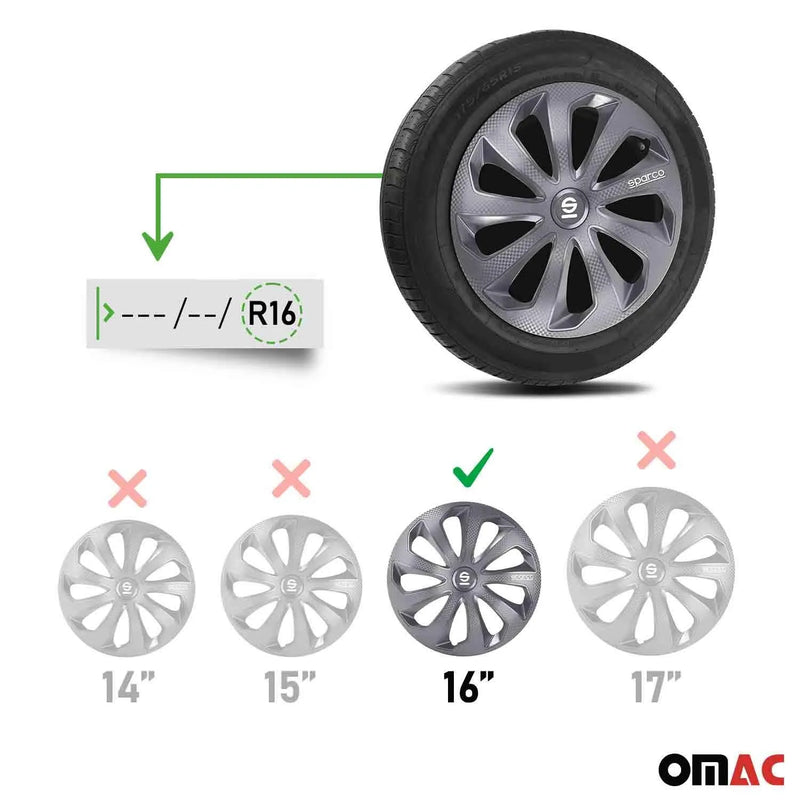 Sicilia Hub Caps Wheel Cover 16" Grey Carbon Full Set 4 pcs.