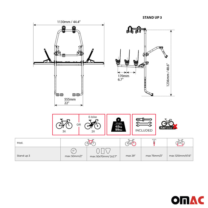 Alu 3 Bike Rack Hitch Mount for Mercedes A Class W169 2005-2012 Black Gray