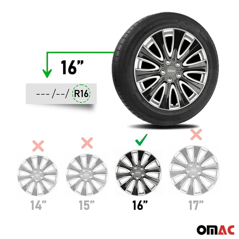 Pisa Hub Caps Wheel Cover 16" Grey & Black Full Set 4 pcs.