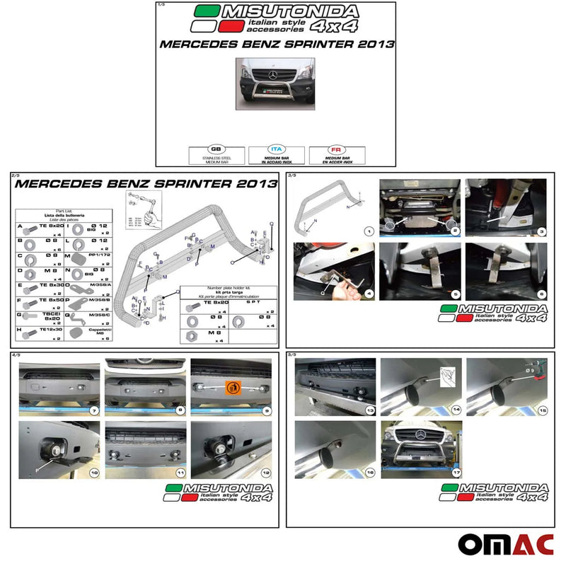 2014-2018 Mercedes Sprinter W906 Local Pickup Bull Bar Push Bumper Silver