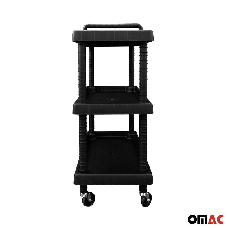 Rolling Cart 3 Tiers Wheels Trolley Workshop Cart Assembly Cart Black 88 lbs