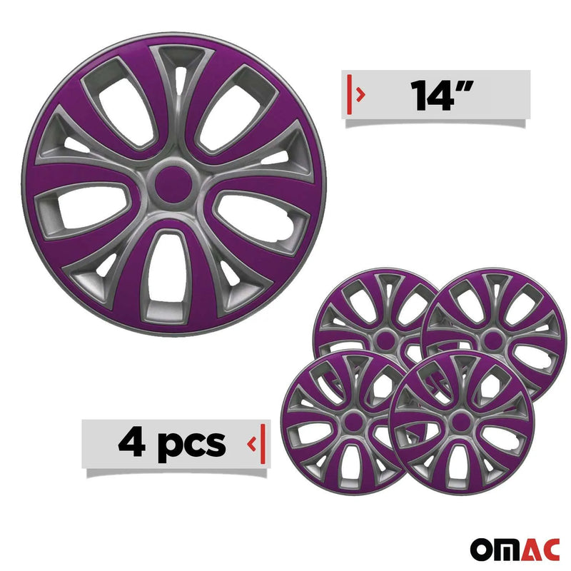 ColorFlex Hub Caps Wheel Cover 14" Gray & Violet Full Set 4 pcs.