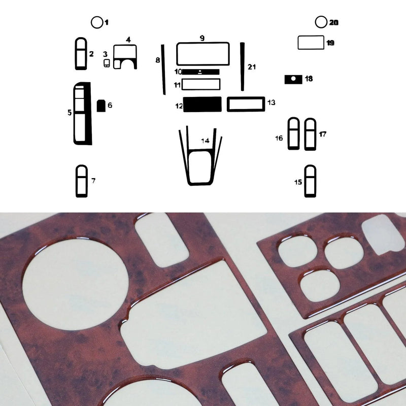 1998-2003 VW Golf Mk4 Wooden Look Dashboard Console Trim Kit 21Pcs