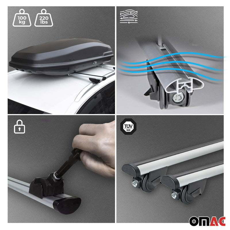 Roof Rack Cross Bars Carrier Rails Silver 2 Pcs Lockable Aluminium