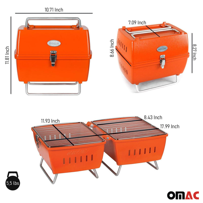 Orange Portable Charcoal BBQ Grill Outdoor Camping 13 Pcs with Durable Bag SET