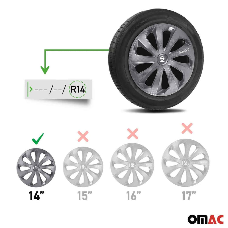 Sicilia Hub Caps Wheel Cover 14" Grey Carbon Full Set 4 pcs.