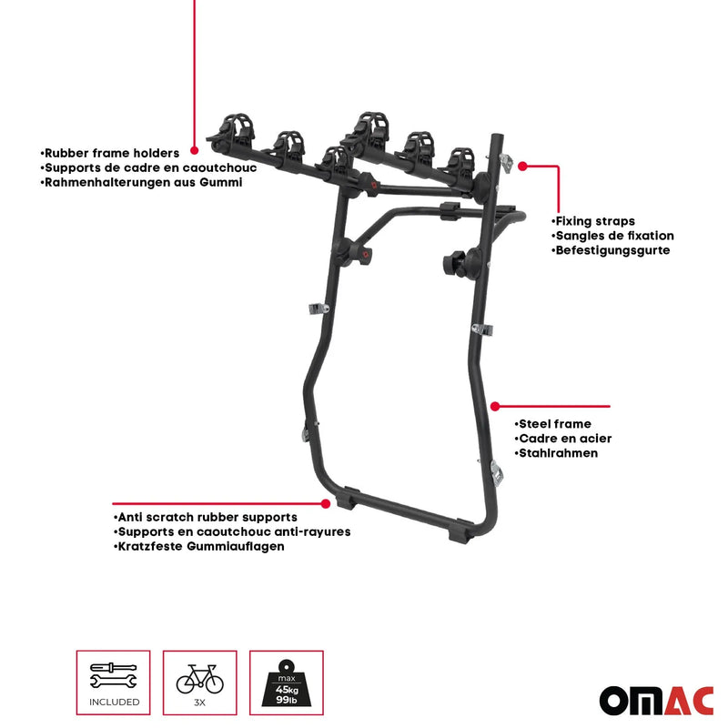 2013-2015 Subaru XV Crosstrek 3 Bike Rack Carrier Hitch Mount Black 1Pc