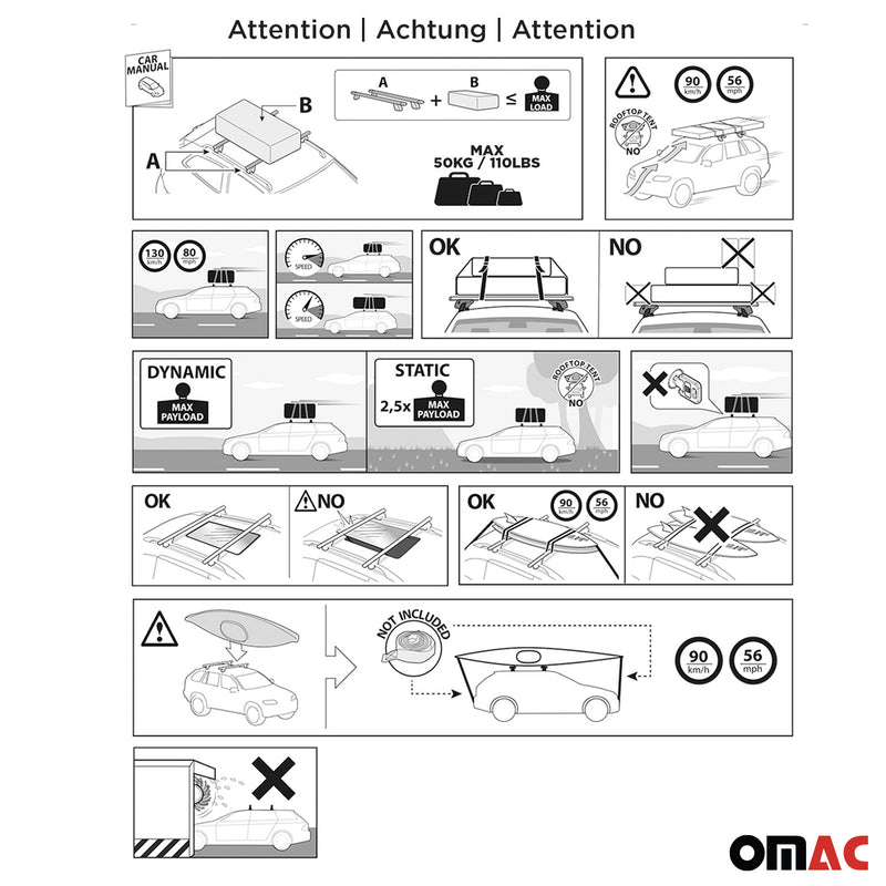 2016-2021 Toyota Tacoma Roof Rack Cross Bars Black