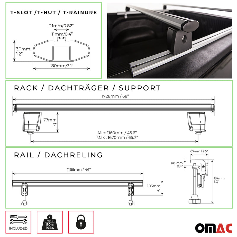 Ford Maverick Truck Bed Rack System Alu Pick Up Sliding Rack 4Pcs