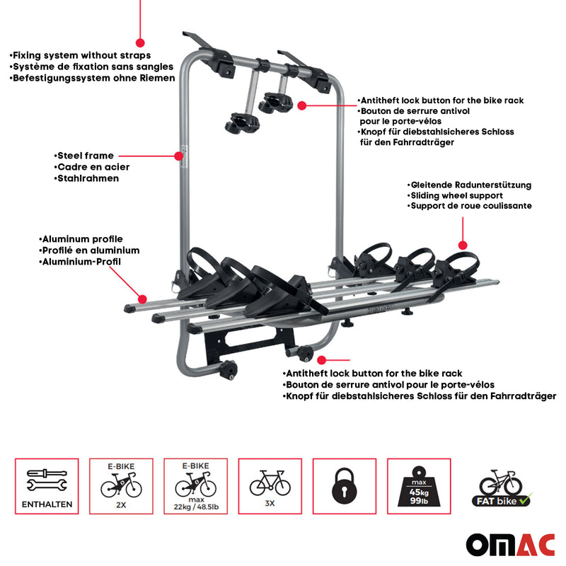 2000-2004 Ford Focus 3 Bike Rack Carrier Hitch Mount Black 1Pc