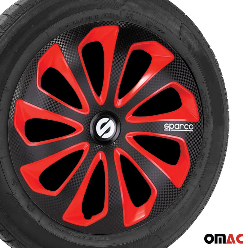 Sicilia Hub Caps Wheel Cover 15" Black Carbon & Red Full Set 4 pcs.