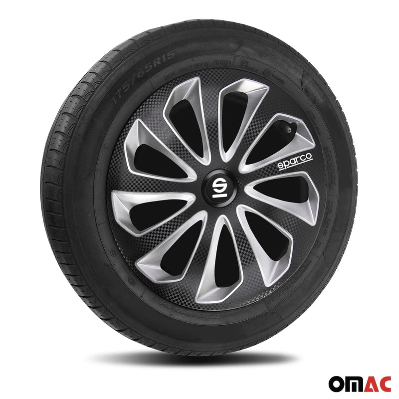 Sicilia Hub Caps Wheel Cover 16" Black Carbon & Grey Full Set 4 pcs.