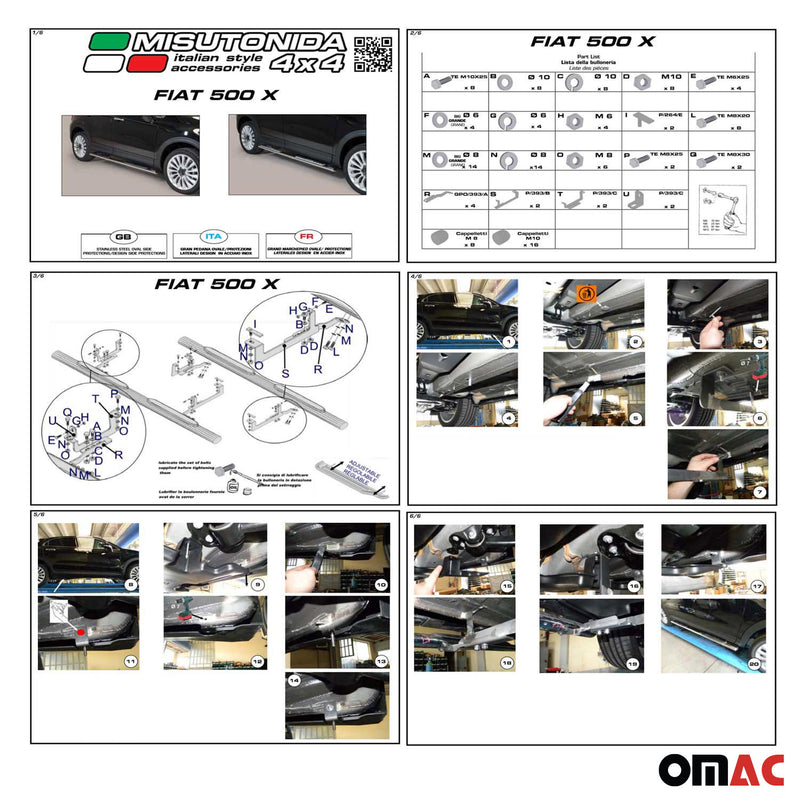 2016-2023 Fiat 500X Running Boards Side Steps Black