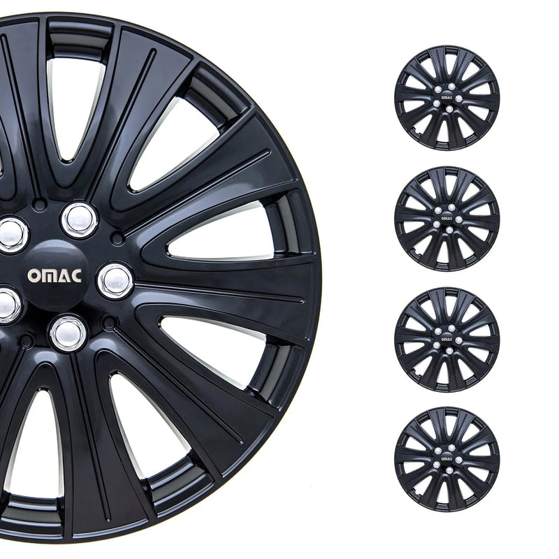 Pisa Hub Caps Wheel Cover 14" Gloss Black & Grey Full Set 4 pcs.