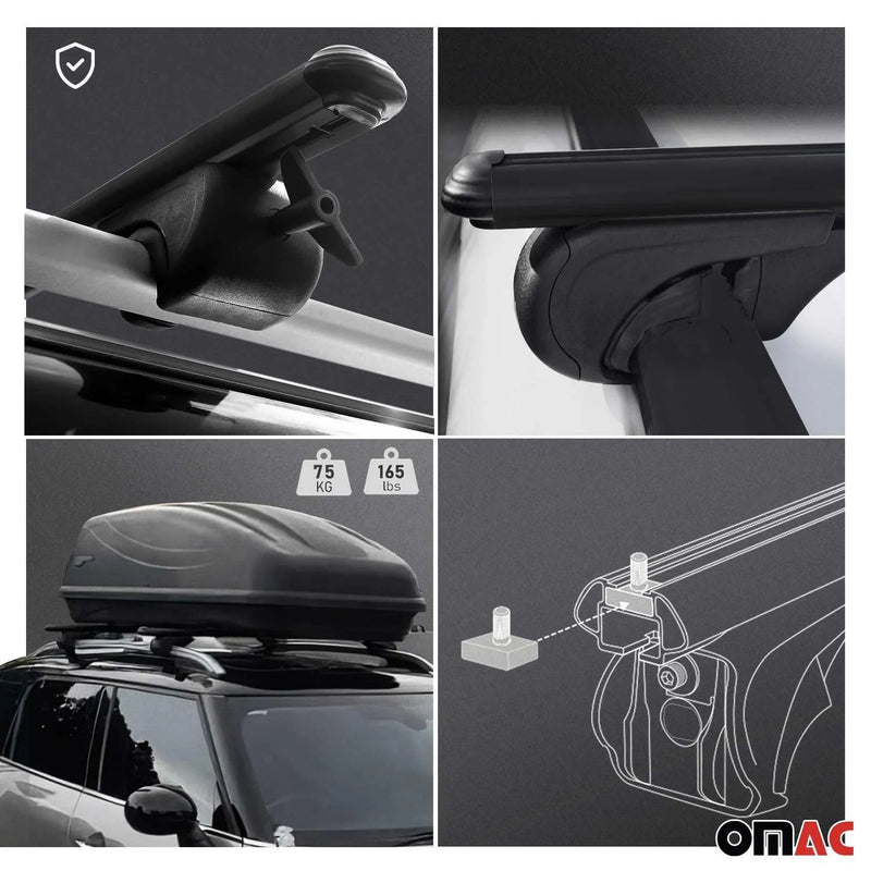 Bike Carrier Roof Rail Rack Cross Bars Luggage 50" Black Aluminum Set