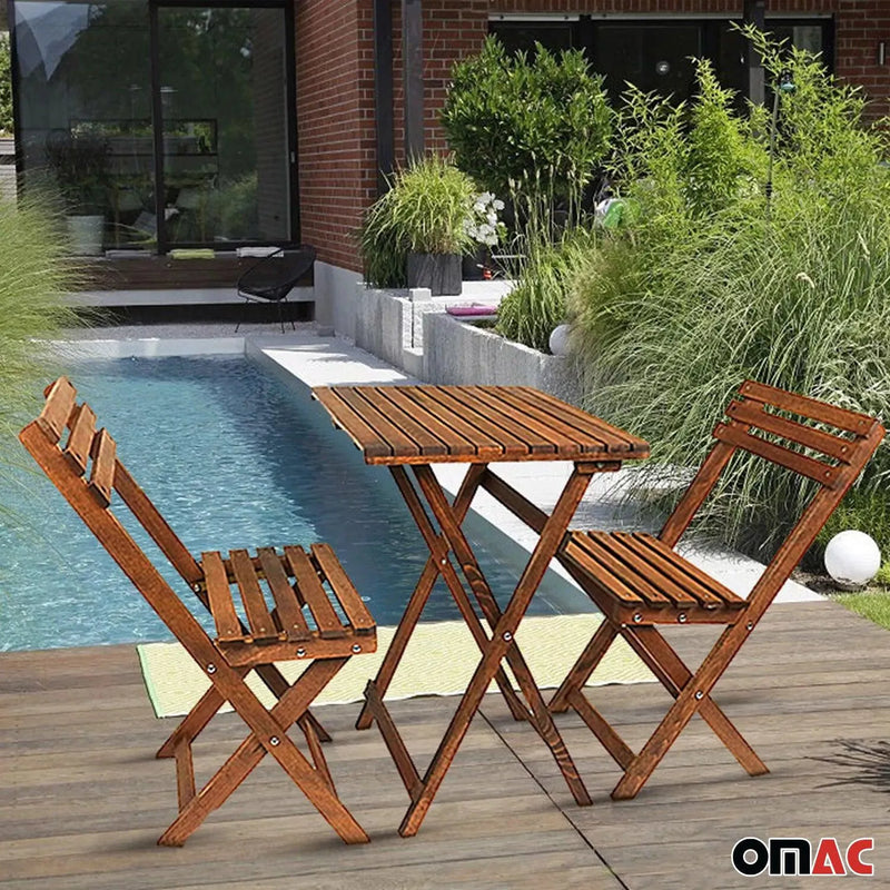 3Pcs Folding Wooden Bistro Set Dining Indoor Outdoor Furniture BBQ Picnic Party